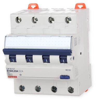 GEWISS GW95167 MDC60 FI/LS B16/0.03A 4P 6KA 4TE, Typ A