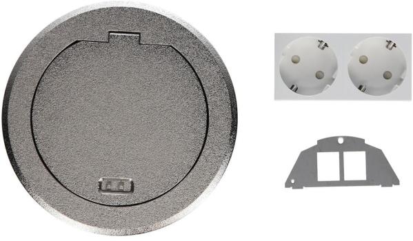 Hager BSR02D01 Installationsdose R02, 2x SCHUKO, Keystone Typ 01 2-f, Metall Klappdeckel silber