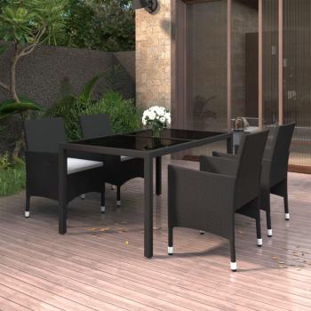 ARDEBO.de - 5-tlg. Garten-Essgruppe Poly Rattan und Hartglas Schwarz