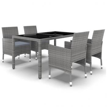 5-tlg. Garten-Essgruppe Poly Rattan und Hartglas Grau