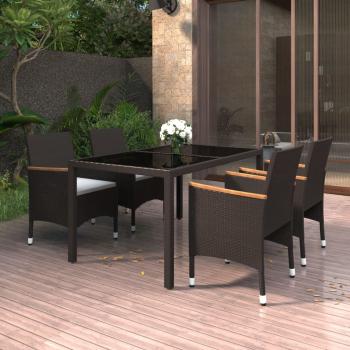 ARDEBO.de - 5-tlg. Garten-Essgruppe Poly Rattan und Hartglas Schwarz