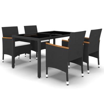 5-tlg. Garten-Essgruppe Poly Rattan und Hartglas Schwarz