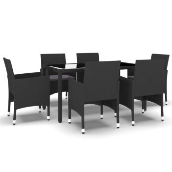 7-tlg. Garten-Essgruppe Poly Rattan und Hartglas Schwarz