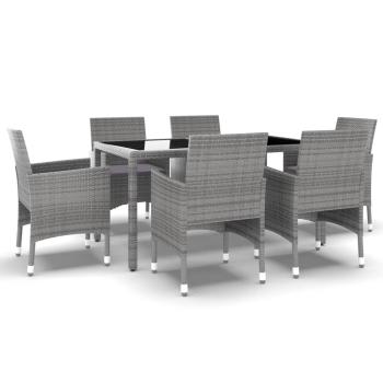 7-tlg. Garten-Essgruppe Poly Rattan und Hartglas Grau
