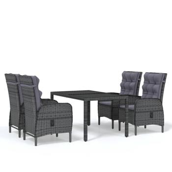 5-tlg. Garten-Essgruppe Poly Rattan Grau