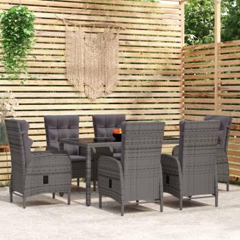 ARDEBO.de - 7-tlg. Garten-Essgruppe Poly Rattan Grau