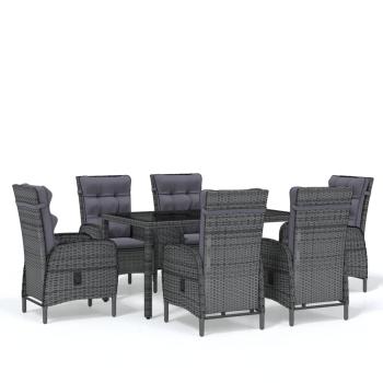 7-tlg. Garten-Essgruppe Poly Rattan Grau