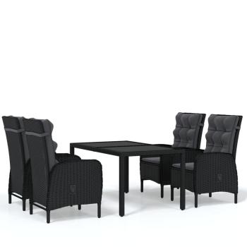 5-tlg. Garten-Essgruppe Poly Rattan Schwarz