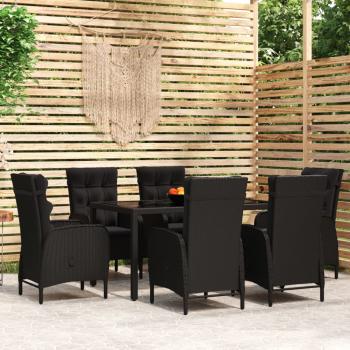 ARDEBO.de - 7-tlg. Garten-Essgruppe Poly Rattan Schwarz