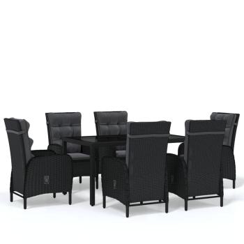 7-tlg. Garten-Essgruppe Poly Rattan Schwarz