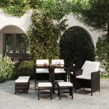 ARDEBO.de - 9-tlg. Garten-Essgruppe mit Kissen Poly Rattan Schwarz