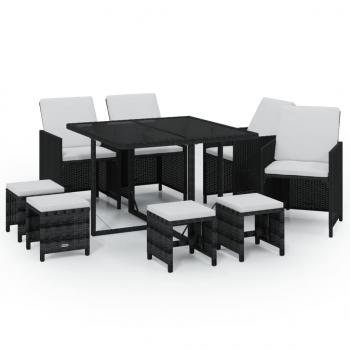 9-tlg. Garten-Essgruppe mit Kissen Poly Rattan Schwarz
