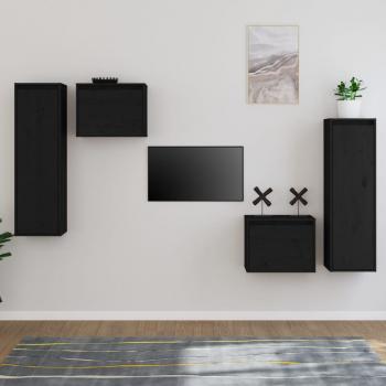 ARDEBO.de - TV-Schränke 4 Stk. Schwarz Massivholz Kiefer