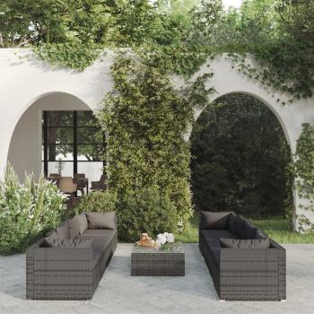 ARDEBO.de - 9-tlg. Garten-Lounge-Set mit Auflagen Poly Rattan Grau
