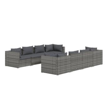 9-tlg. Garten-Lounge-Set mit Auflagen Poly Rattan Grau