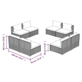 8-tlg. Garten-Lounge-Set mit Kissen Poly Rattan Braun