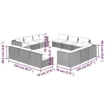 12-tlg. Garten-Lounge-Set mit Kissen Poly Rattan Grau