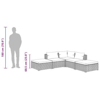 5-tlg. Garten-Lounge-Set mit Kissen Poly Rattan Grau