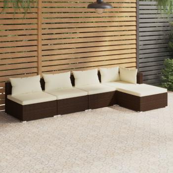 ARDEBO.de - 5-tlg. Garten-Lounge-Set mit Kissen Poly Rattan Braun