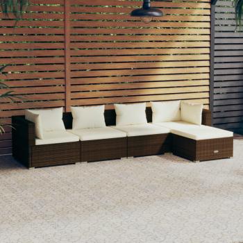 ARDEBO.de - 5-tlg. Garten-Lounge-Set mit Kissen Poly Rattan Braun