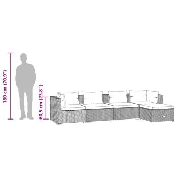 5-tlg. Garten-Lounge-Set mit Kissen Poly Rattan Grau
