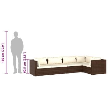 5-tlg. Garten-Lounge-Set mit Kissen Poly Rattan Braun