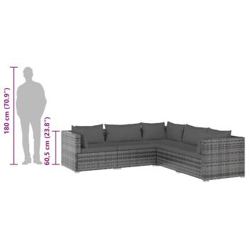 5-tlg. Garten-Lounge-Set mit Kissen Poly Rattan Grau