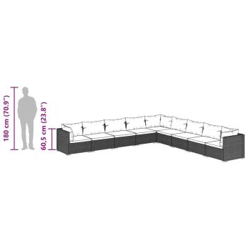 9-tlg. Garten-Lounge-Set mit Kissen Poly Rattan Braun