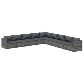 9-tlg. Garten-Lounge-Set mit Kissen Poly Rattan Grau