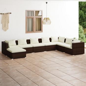 ARDEBO.de - 8-tlg. Garten-Lounge-Set mit Kissen Poly Rattan Braun