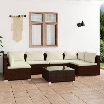 ARDEBO.de - 7-tlg. Garten-Lounge-Set mit Kissen Poly Rattan Braun