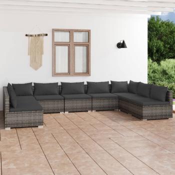 ARDEBO.de - 9-tlg. Garten-Lounge-Set mit Kissen Poly Rattan Grau