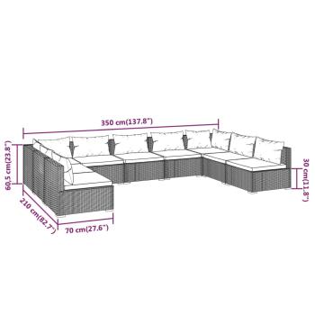 9-tlg. Garten-Lounge-Set mit Kissen Poly Rattan Grau