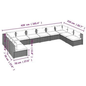 10-tlg. Garten-Lounge-Set mit Kissen Poly Rattan Braun
