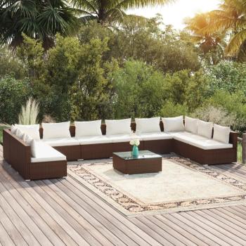ARDEBO.de - 11-tlg. Garten-Lounge-Set mit Kissen Poly Rattan Braun