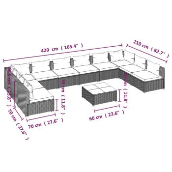 11-tlg. Garten-Lounge-Set mit Kissen Poly Rattan Braun