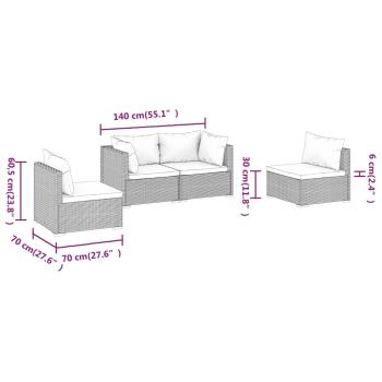 4-tlg. Garten-Lounge-Set mit Kissen Poly Rattan Grau