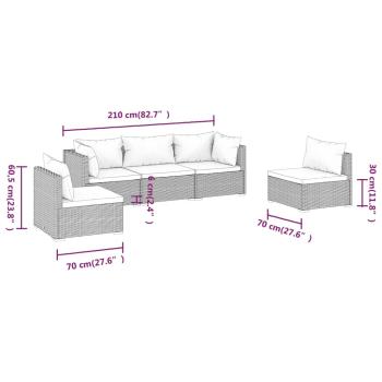 5-tlg. Garten-Lounge-Set mit Kissen Poly Rattan Grau