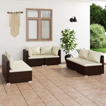ARDEBO.de - 6-tlg. Garten-Lounge-Set mit Kissen Poly Rattan Braun