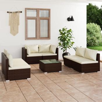 ARDEBO.de - 7-tlg. Garten-Lounge-Set mit Kissen Poly Rattan Braun