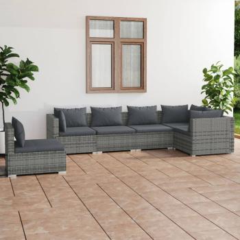 ARDEBO.de - 6-tlg. Garten-Lounge-Set mit Kissen Poly Rattan Grau