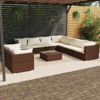 ARDEBO.de - 10-tlg. Garten-Lounge-Set mit Kissen Braun Poly Rattan