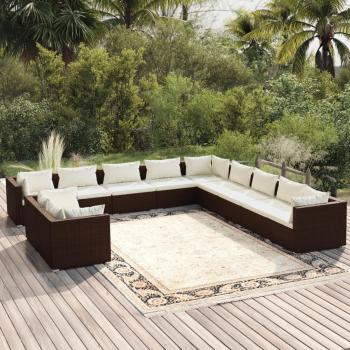 ARDEBO.de - 11-tlg. Garten-Lounge-Set mit Kissen Braun Poly Rattan