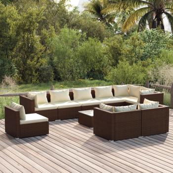 ARDEBO.de - 10-tlg. Garten-Lounge-Set mit Kissen Poly Rattan Braun