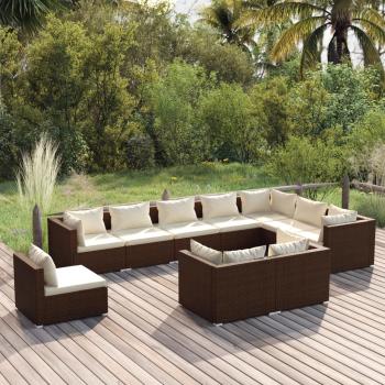ARDEBO.de - 10-tlg. Garten-Lounge-Set mit Kissen Poly Rattan Braun