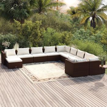 ARDEBO.de - 11-tlg. Garten-Lounge-Set mit Kissen Poly Rattan Braun