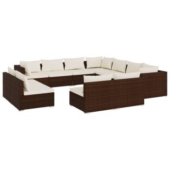 11-tlg. Garten-Lounge-Set mit Kissen Braun Poly Rattan