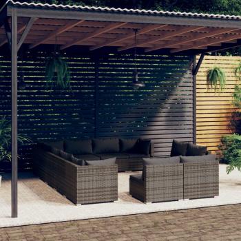 ARDEBO.de - 12-tlg. Garten-Lounge-Set mit Kissen Grau Poly Rattan