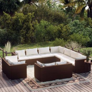 ARDEBO.de - 11-tlg. Garten-Lounge-Set mit Kissen Braun Poly Rattan