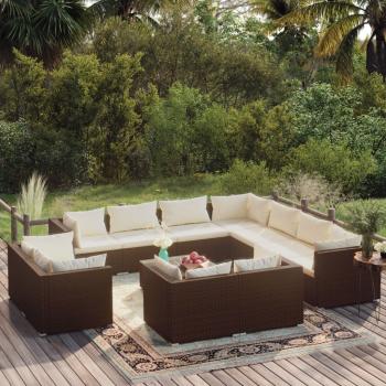 ARDEBO.de - 12-tlg. Garten-Lounge-Set mit Kissen Braun Poly Rattan
